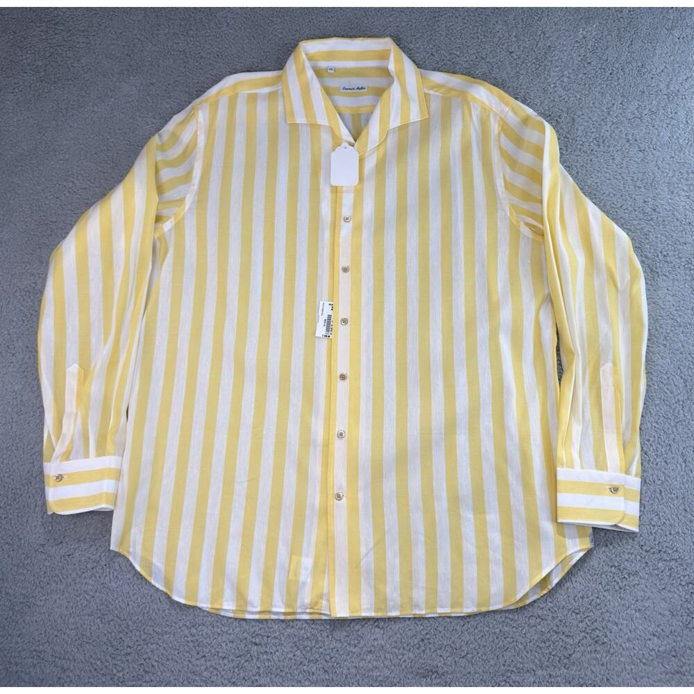 Emanuele Maffeis Men XXL Sleeve Cotton Linen Blend Lightweight Shirt Made Italy